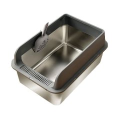 zaSleek Medium Stainless Steel Cat Litter Tray (50x35x25cm) - Grey Cover
