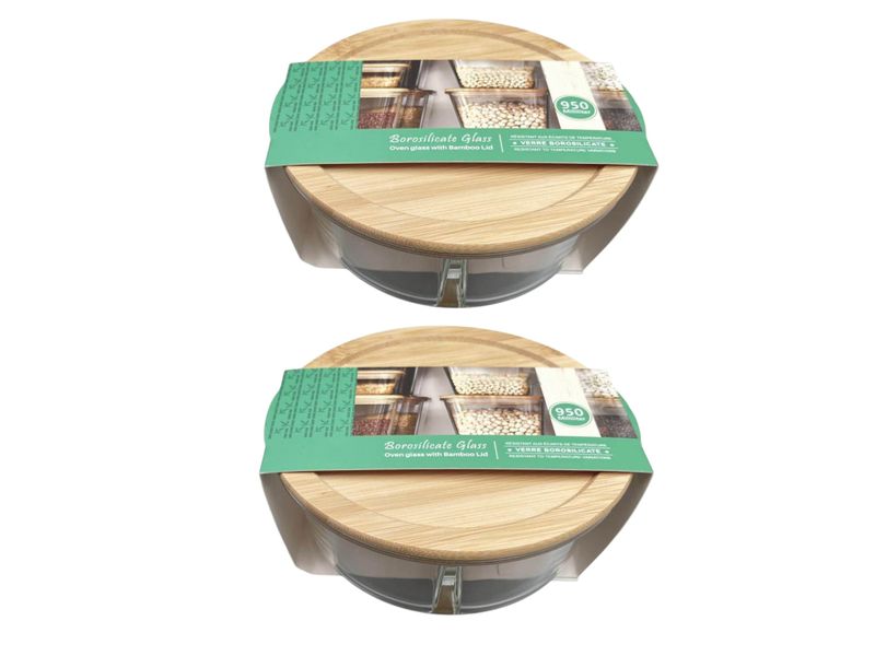 950ml Round Glass Food Storage Container - Set of 2