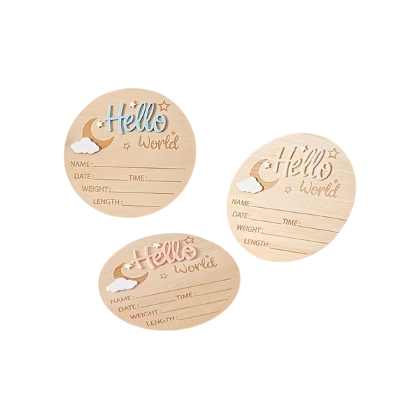 Kings Set Of 3 Wooden Hello World Newborn Sign