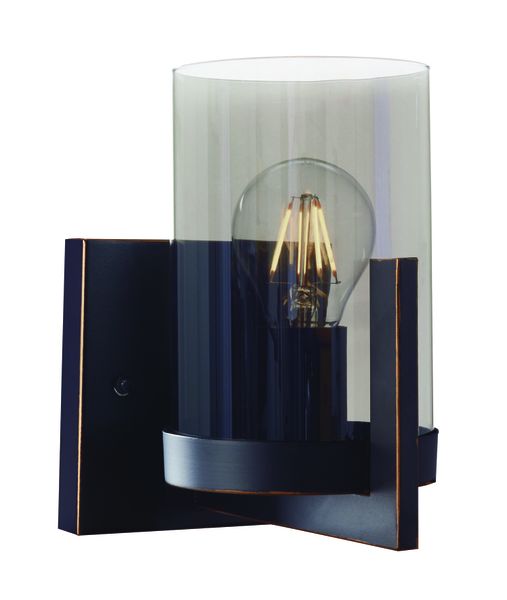 Black and Gold Metal Wall Bracket with Smoke Colour Glass