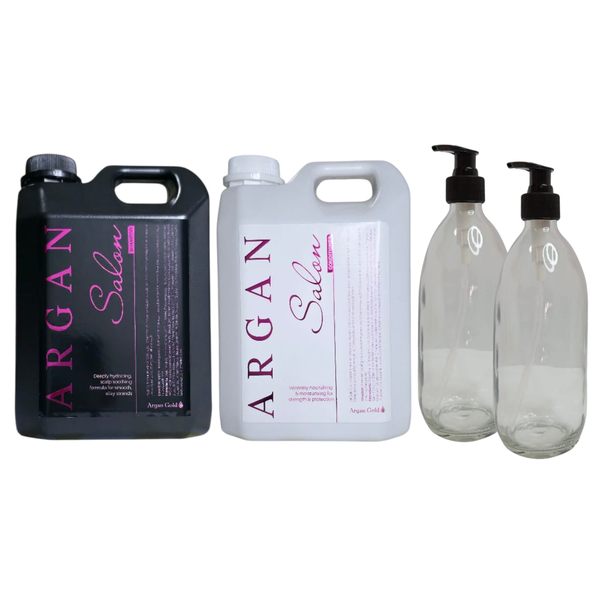 Argan Salon Shampoo &amp; Conditioner 2L + Glass Bottles