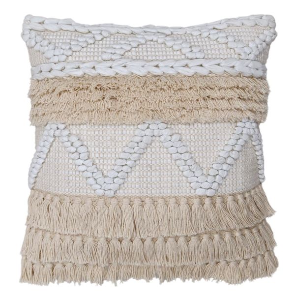 Textured Boho Fringe Pillow Cover