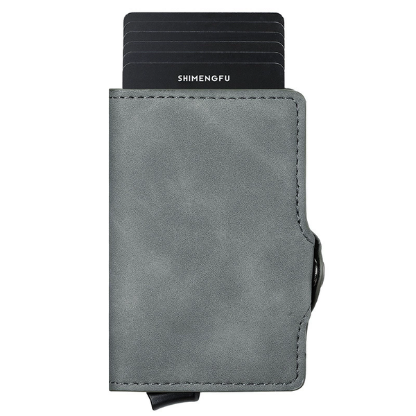 Slim Anti-RFID Pop Out Card Wallet | Vintage Leather Aluminium Card Holder