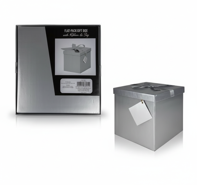 Elegant Silver Gift Box - 20 cm Flat Pack for Versatile Gifting - 2 Pack
