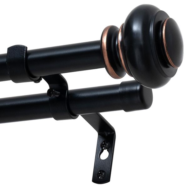 Double Curtain Pole Set Ball Finial Adjustable 80-300cm,25mm/19mm