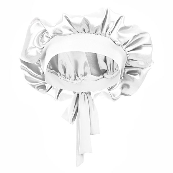 Selphies Tie - On Satin Bonnet Sleeping Night Cap (Headwrap) - White