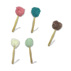 MXM 5 Pack Mesh Bath Sponge Loofah With Wooden Handle