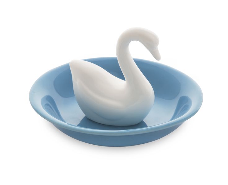Jewellery Organizer - White and Blue Ceramic Swan Lake Ring holder - 10cm