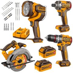 Ingco - Impact Drill, Impact Driver, Circular Saw &amp; Work Lamp Combo - 20V