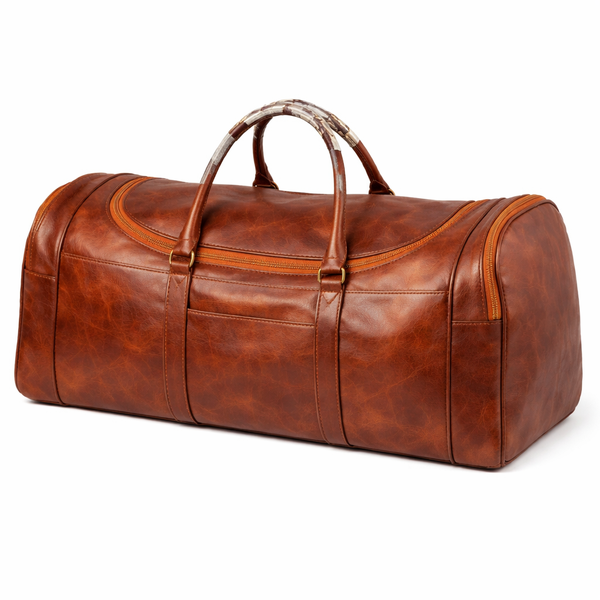 PU Leather Duffel Travel Bag with Top Handles - Brown