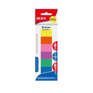 Multicolor Erasers-321cm-18 x packs with 6 colored erasers inside