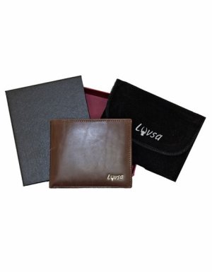 Luvsa LU-2202 Full Grain Genuine Leather Bifold Card Holder Wallet with Box