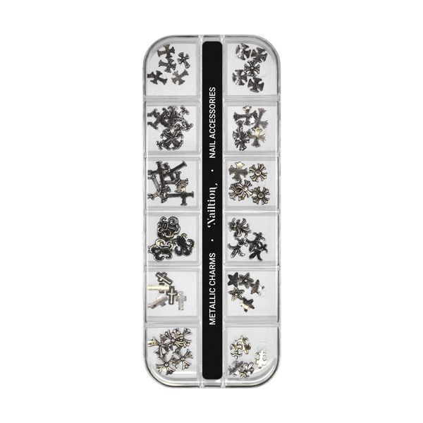 Nailtion 3D Metallic Silver Cross &amp; Stars Nail Art Charms Decoration