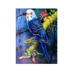 Diamond Painting DIY Kit, Round diamonds, 40x30cm- Blue Parrot