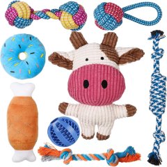 8-Pack Puppy Toys Set - Squeaky Plush &amp; Rope Chew Toys