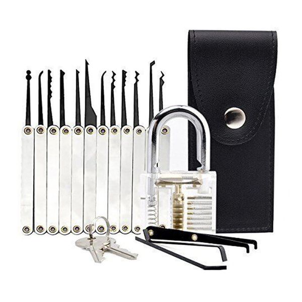 Lock Pick Tool Set with Transparent Practice Padlock