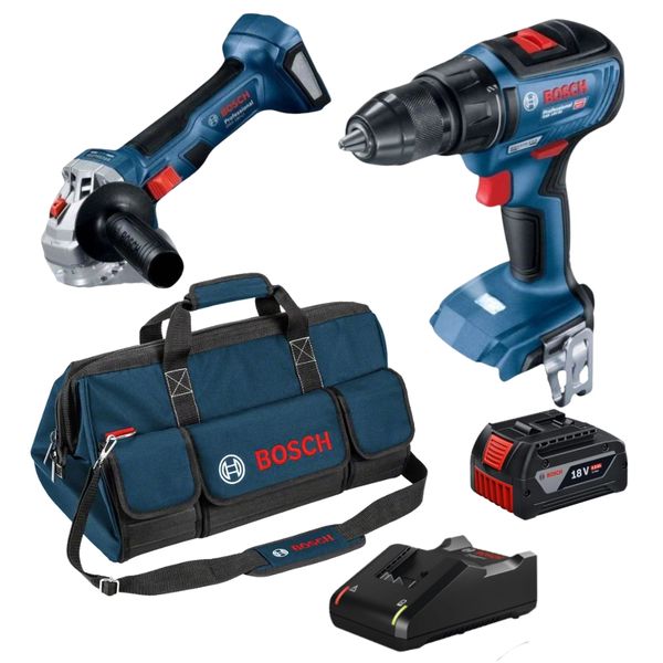 Bosch - Cordless Drill and Angle Grinder with 4Ah Battery, Charger &amp; Bag