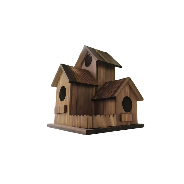 Hanging Bird Nest House Outdoor Wooden Birdhouse 3 Bedrooms