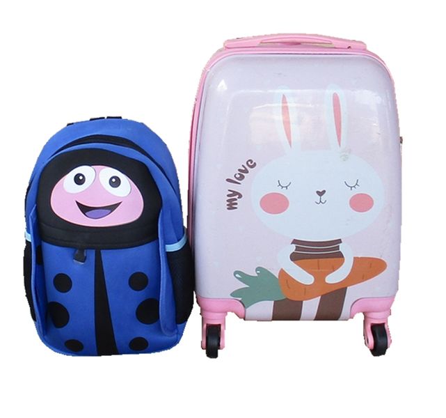 Bunny Kids Suitcase &amp; Blue Ladybug Backpack Set - Travel Combo
