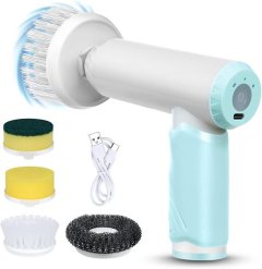 Multifunctional Electric Cleaning Brush With Handle And 6Heads White-Green