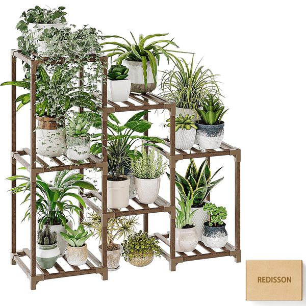 Indoor Plant Stand Outdoor Wood Plant Shelf, 3 Tiers Ladder Plant Holder
