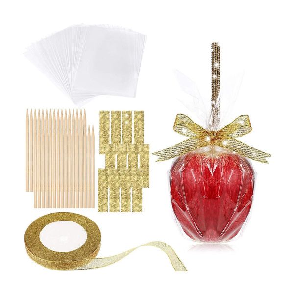36 Pack Candy Apple Caramel Apple Sticks and Bags,36 Bags,36 Sticks, 1 Glit