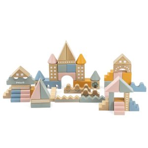 PolarB 50 Piece Wooden City Building Blocks