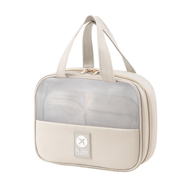 Waterproof PU Leather Makeup Bag with Compartments, Portable Toiletry Bag