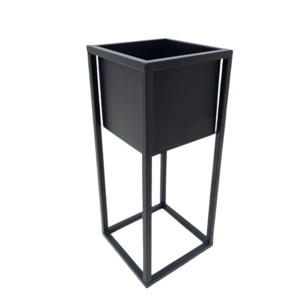 Black Metal Raised Flower Pot and Planter Pot - 50cm Height (18x21cm)