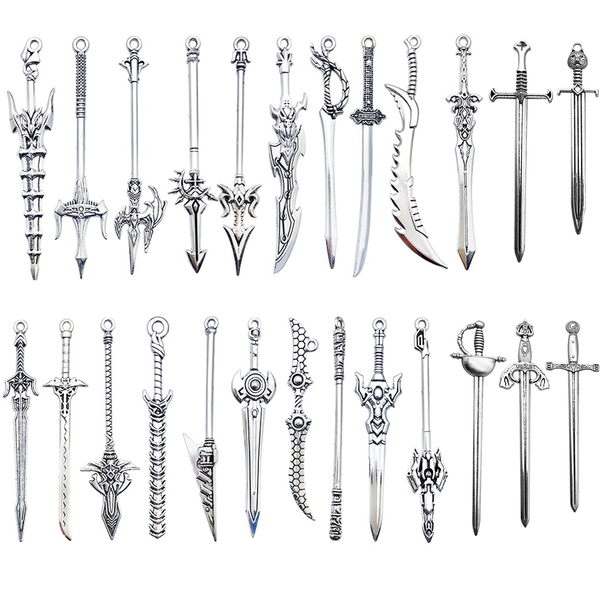 26 Pcs Swords Bookmark Metal Vintage Knife Vintage Keychain Pendants