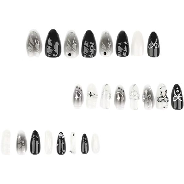 Press On Nails Black Butterfly Medium Almond Nails with 3D Bow
