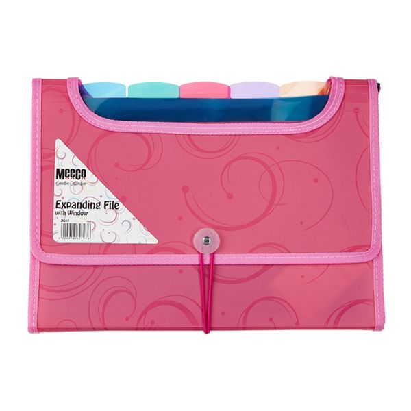 Meeco 6 Division Expanding File with Window - Pink