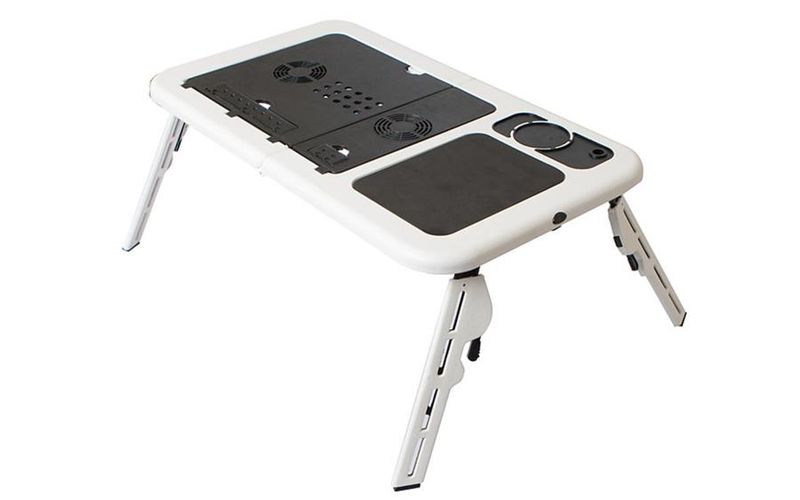 E-Table Portable Laptop Stand with 2 USB Cooling Fans - White