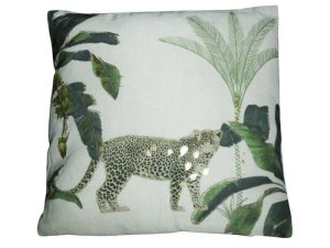 Cotton Throw Pillow with Gold Foil Leopard Print with Zipper 45x25cm