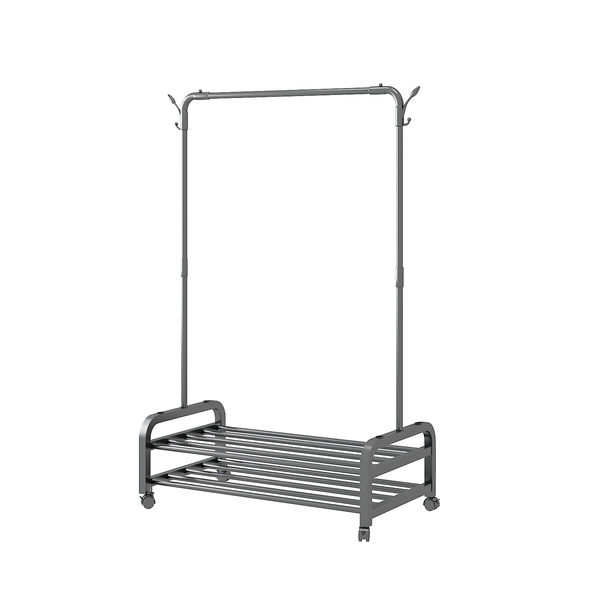 Heavy Duty Mobile Clothing Rack with Shoe Shelves &amp; Hooks - 80cm