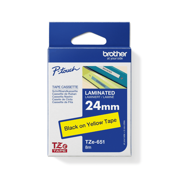 Brother TZe-651 Black on Yellow Laminated Tape 24mm