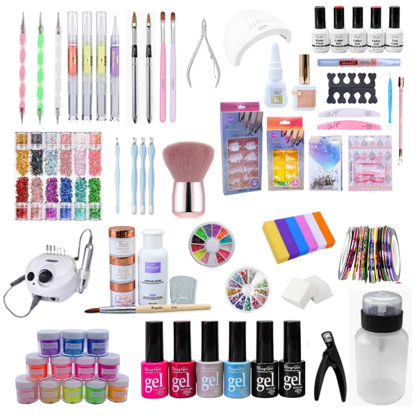 Professional All-In-One Acrylic Nail Comprehensive Kit with UV LED &amp; Manual