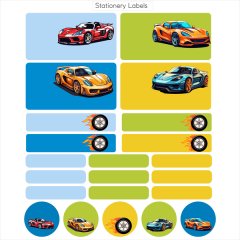 Super Cars DIy School Stationery Labels