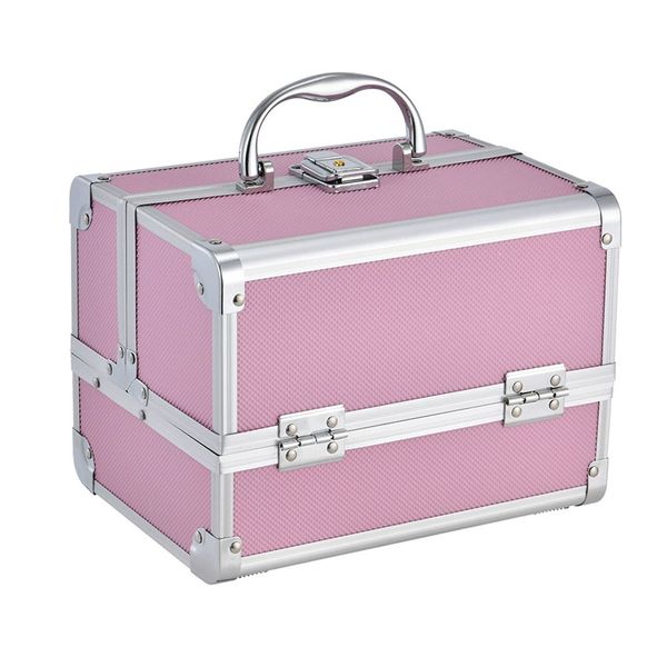 Pink Aluminum Makeup Case with Mirror