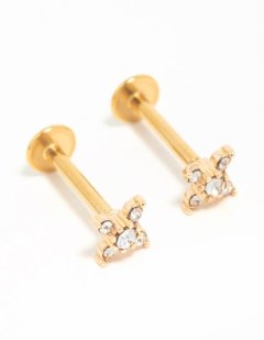 Lovisa Gold Plated Surgical Steel Diamante Clover Flat Back Earrings