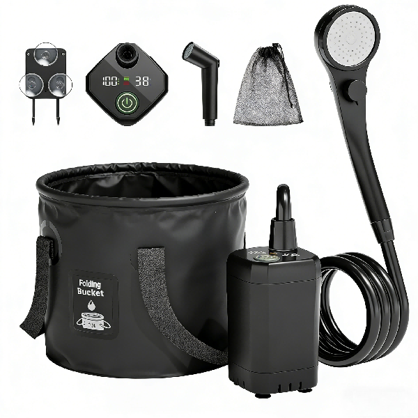 Portable Camping Shower Outdoor Shower for Hiking Beach Travel-Black