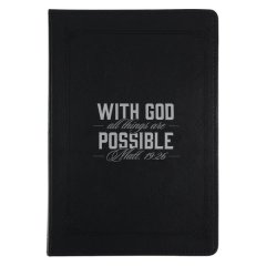 Faux Leather Journal - With God All Things Are Possible, Black