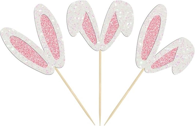 Silver Bunny Ear Cupcake Toppers for Easter, Birthday, Baby Shower Parties