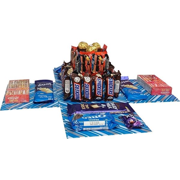 Blues and Bites | Choc &amp; Snack 2-Layer Tower Explosion Box | Gift Hamper