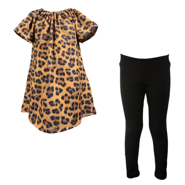 Baby/Toddler/Kids-Gathered Peasant Neck-Top &amp; Capri Legging - Leopard Print