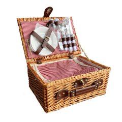 Picnic Basket 2 Person with Inner Cooler Bag - Red/White Stripe