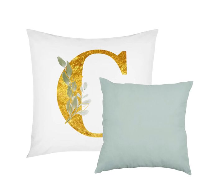 Pandok - Scatter Cushion Cover Set with Inners - Gold Floral Letter A