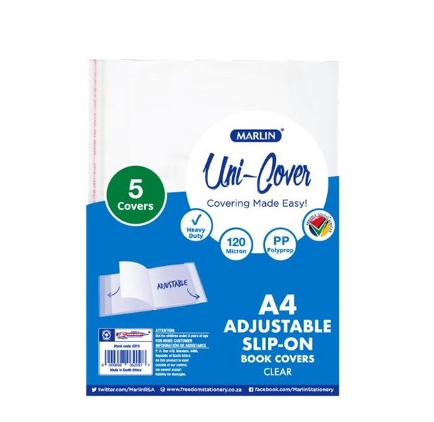 Marlin - 5 A4 Adjustable Book Covers 120 Micron (Pack Of 5)