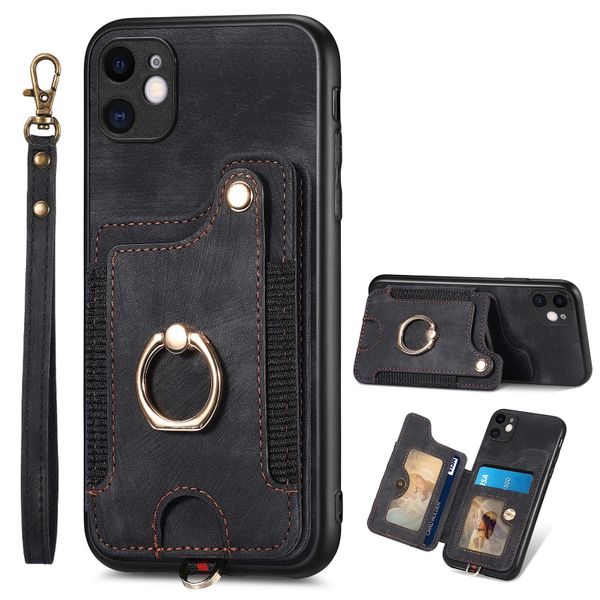Finger Ring Case Compatible With iPhone 11 Leather Lanyard Cover