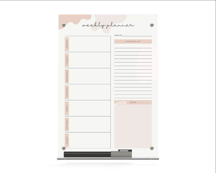 Acrylic Write &amp; Wipe Magnetic Peach Weekly Planner, Shopping List &amp; Notes